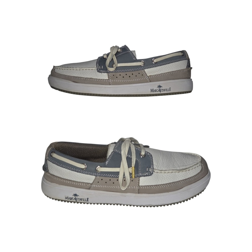 Margaritaville Anguilla‎ Mens 11 Boat Shoes Gray White Leather Loafers